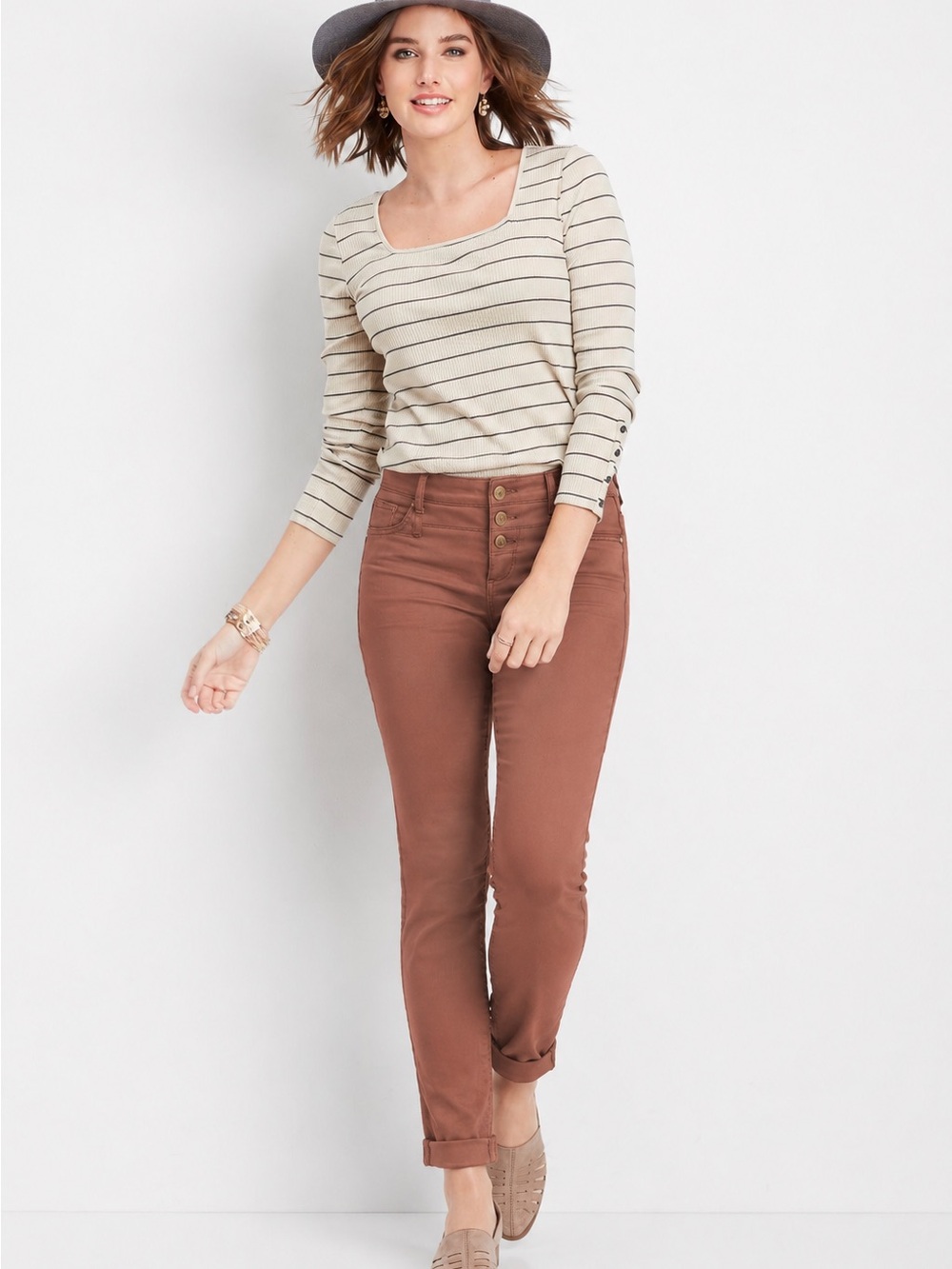 Ashley Mason Brown High Rise Skinny Pants 3 Button Stretch Size 9 (29)